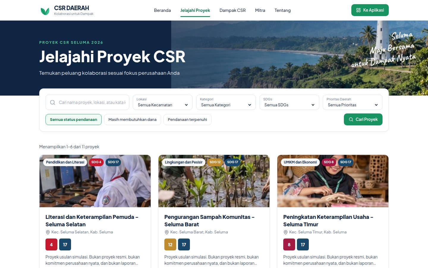 Tampilan menu Portal proyek di Arco CSR
